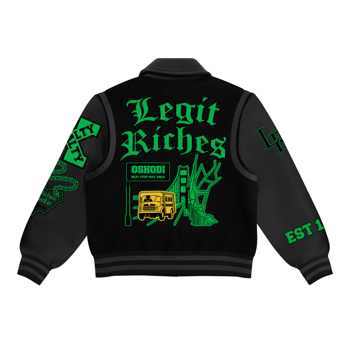 LOS -> SFO varsity Jacket (Green Copy)